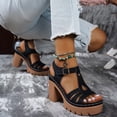 thumbnail image 4 of Rokment Women's Dressy Sandals 2026 Fashion Casual Leather Hollow out T-Strap Platform Chunky Block High Heels Dress Pumps Comfortable Heeled Walking Summer Shoes for Ladies Black Size 6.5, 4 of 6