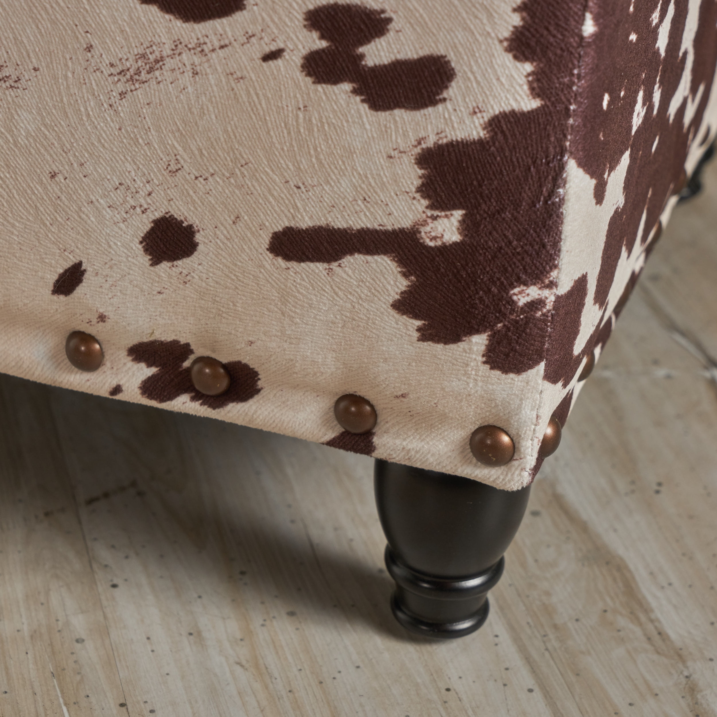 Tia Velvet Storage Ottoman, Milk Cow
