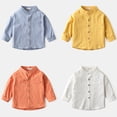 thumbnail image 2 of Qudderr 2-7T Boys Cotton Shirt for Kids Baby Long Sleeve Button down Blouses Tops Toddler Stand-Up Collar Solid Color Spring Fall Dress Shirt, 2 of 9