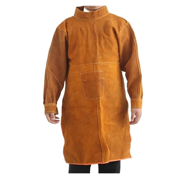 Cowhide Leather Welding Clothes, Long Heavy Duty Apron, Flame & Wear Resistant Coat with Sleeves ,More Durable