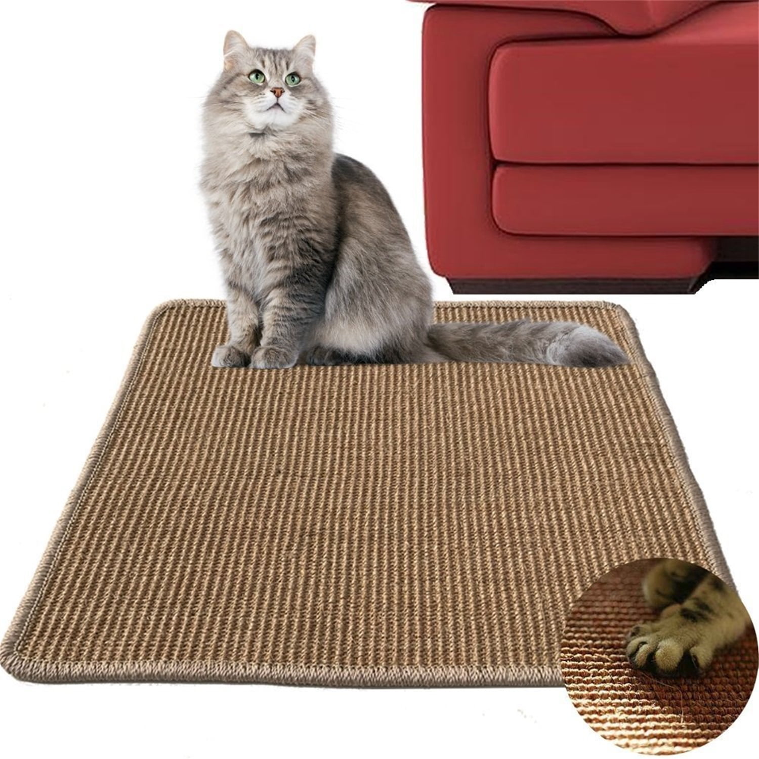 NOZOMI Cat Scratch Mat Protection Play Pad,Sleeping Pad and Protects Furniture Suit for Large Medium Small Cat 40 * 60cm/16 * 24 inch Natural Sisal Anti-Slip Cat Scratching Mat brown