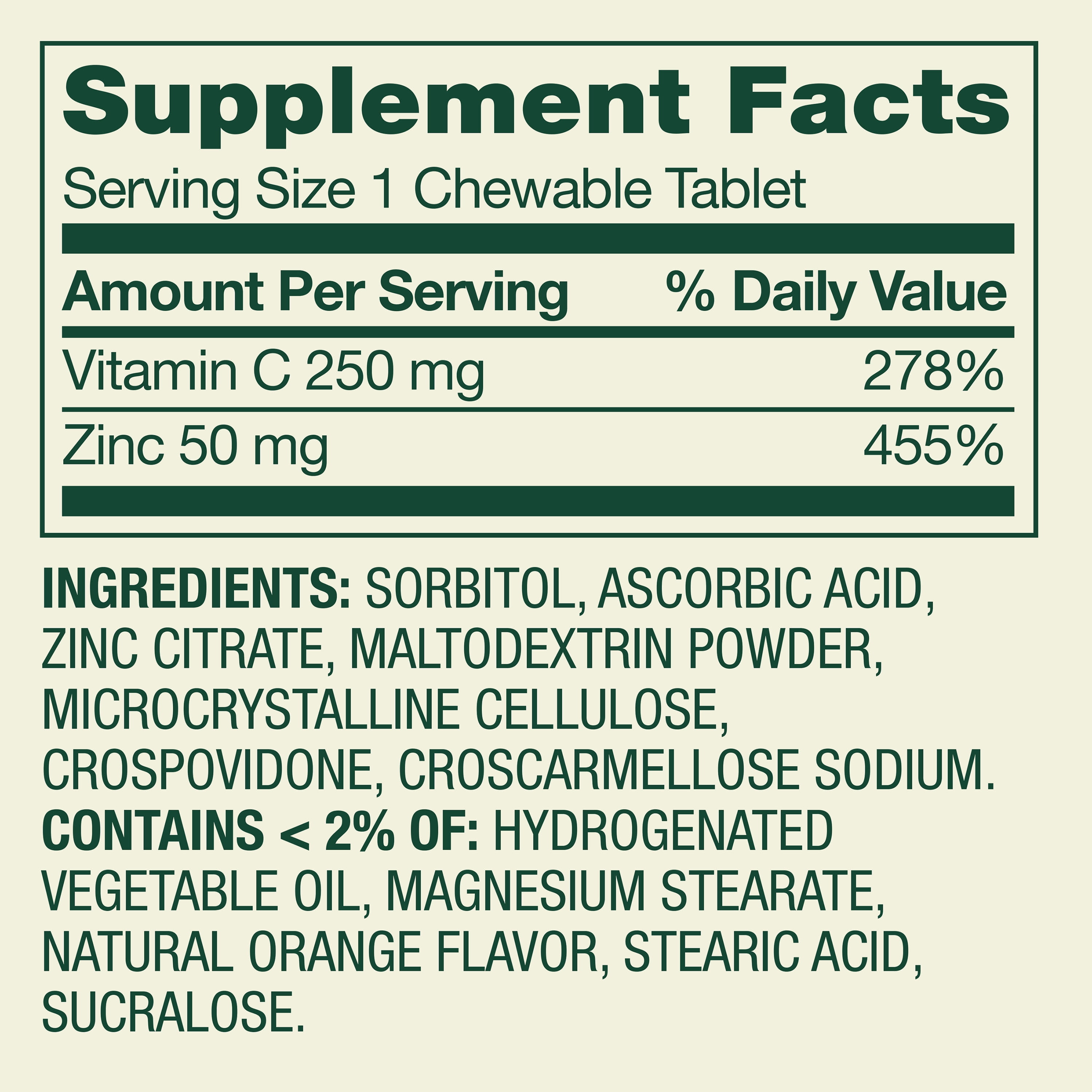 Spring Valley Fast Dissolve Zinc with Vitamin C, Chewable Tablets, Orange, 150 Count