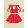 thumbnail image 2 of JYYYBF Toddler Girl Summer Outfit Embroidery Tie-Up Shoulder Straps Tank Tops and Elastic Waist Skirts 2Pcs Clothes Set, 2 of 6