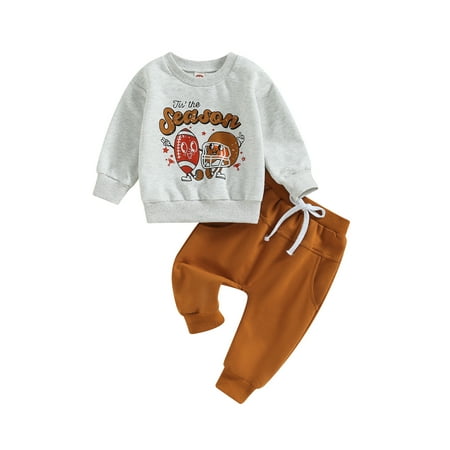 

wybzd Toddler Baby Boys Autumn Clothes Letter Rugby Print Long Sleeve Sweatshirts Long Pants Outfits