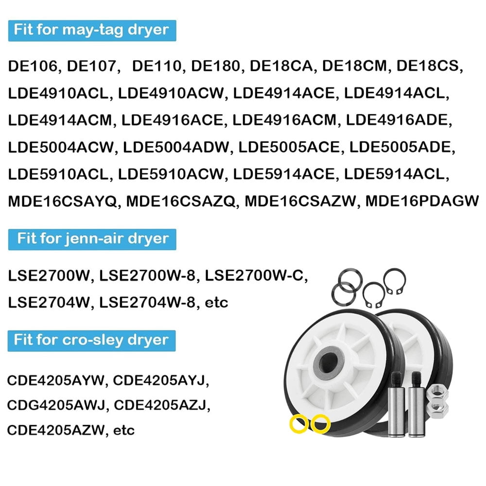 TOP-MAX 303373K Dryer Drum Roller Kit, fit for Crosley Maytag Kenmore Dryer, Replace 303373, 312948, 400518, 63129480, 3-3373, 6-3129480, AH1570070, AP4008534, AP6009858