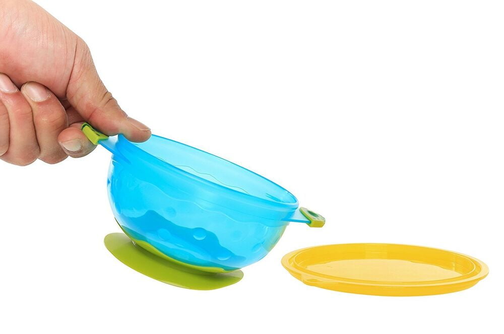 Baby Bowls - Set of 3 Stay Put Suction Bowls with Lids - Feeding Bowl Snack Time