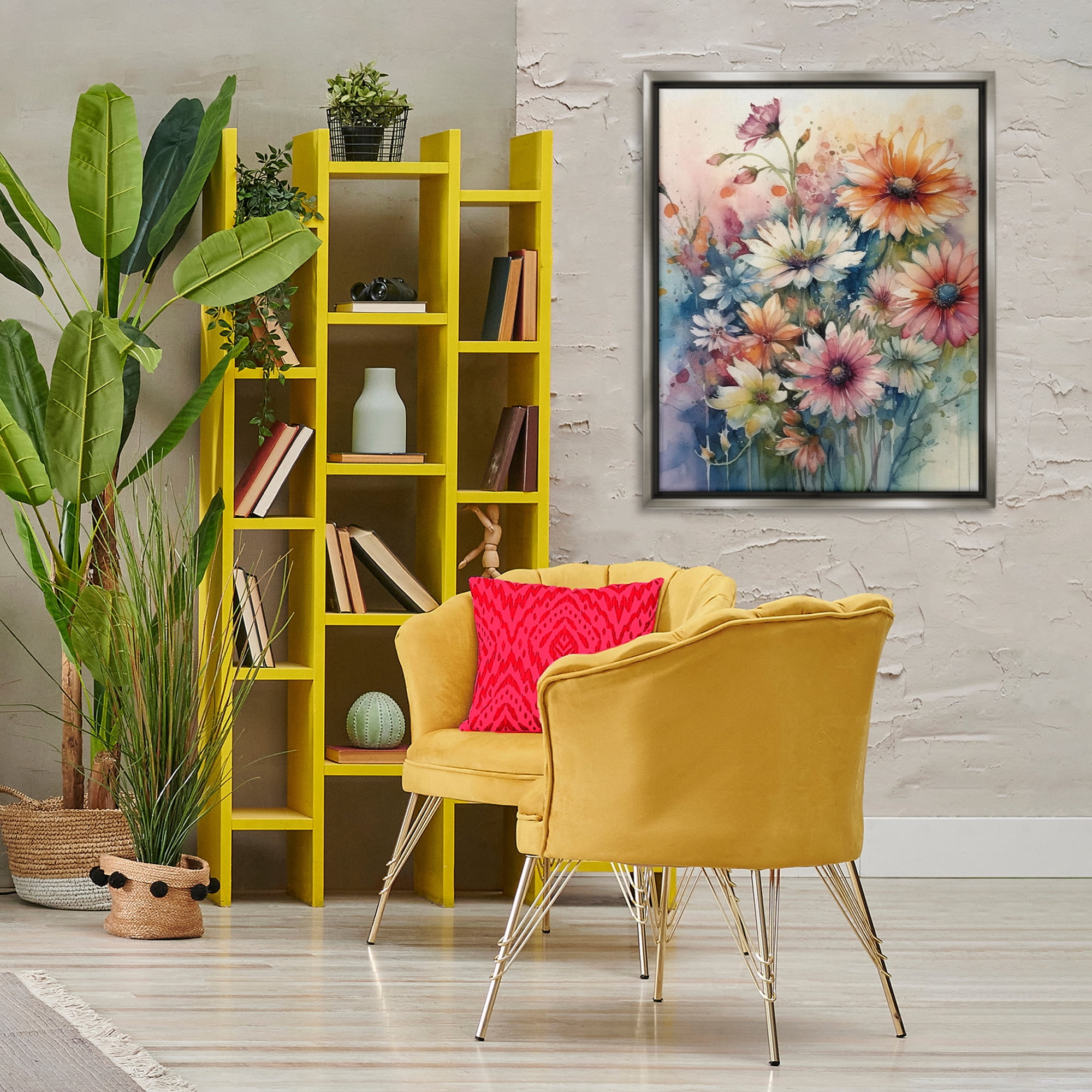 Stupell Industries Wild Bright Daisies Plants & Flowers Painting Gray Floater Framed Canvas Art Print Wall Art, 25 x 31