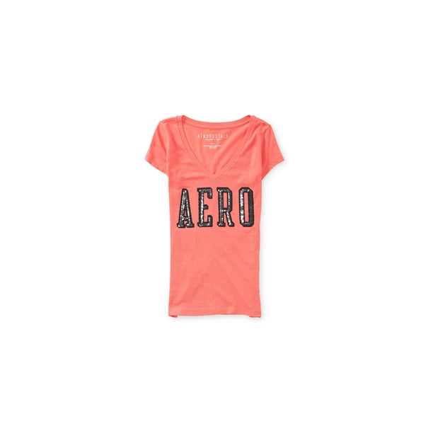 Camiseta adornada con logotipo de lentejuelas Aeropostale para mujer naranja grande