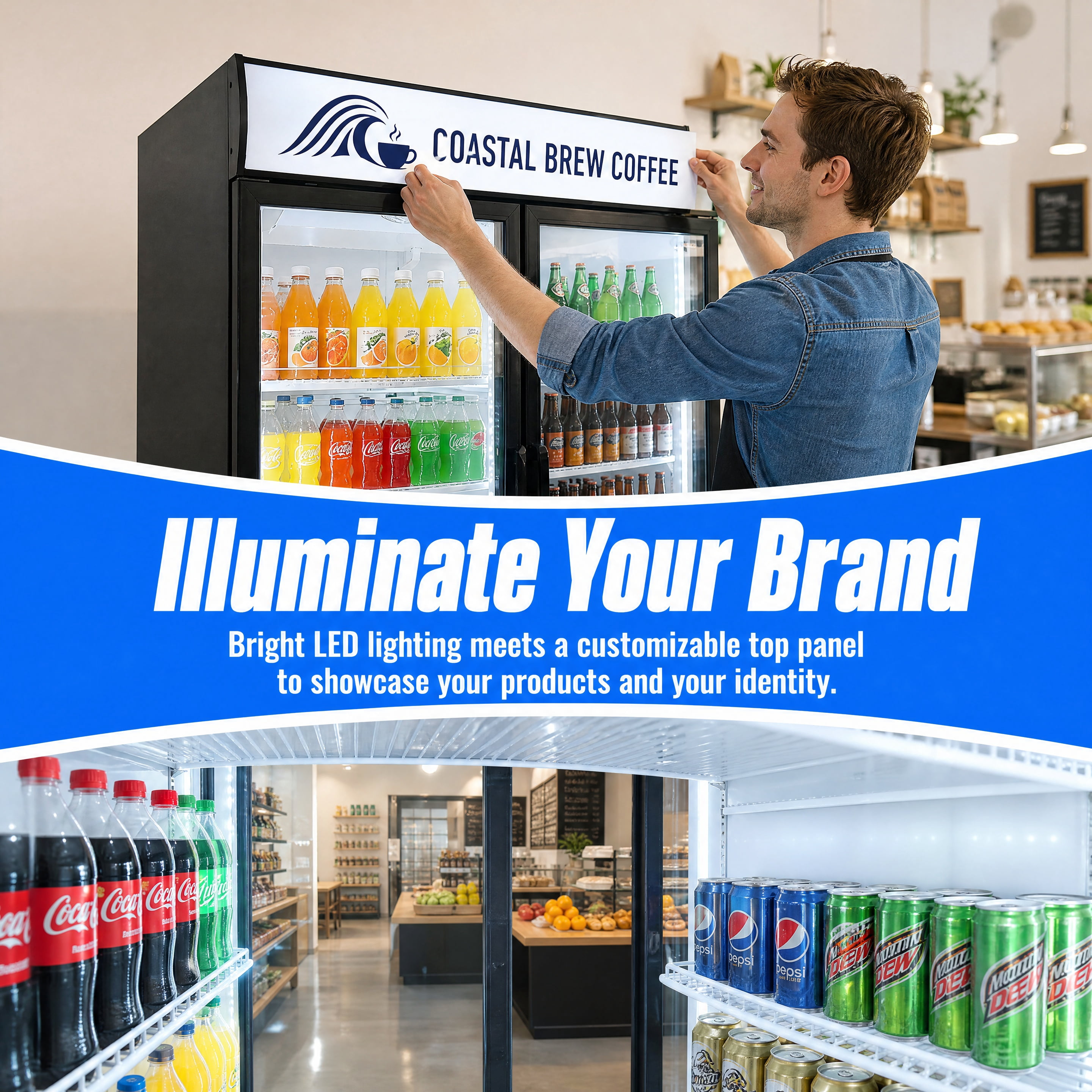 19.3 Cu.Ft Swing Glass Door Commercial Display Refrigerator 26.97"x33.54"x82.95" Hollow Tempered Glass Merchandiser Fridge with LED Panel Auto Defrost Adjustable Shelves for Cafe Restaurant