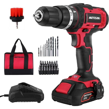 

Meterk 20V MAX Cordless Drill/Driver Kit Compact 350 In-lbs Torque 16+1 +1 Torque Setting Fast Charger 2.0A 0-1400RPM Variable Speed 46pcs Acces