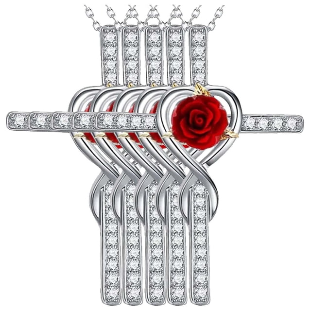 Dije de Rosa y Cadena High Monaco RoseGrace04 4Pzas Plata collar cruz rosa Infinita 2x3cm