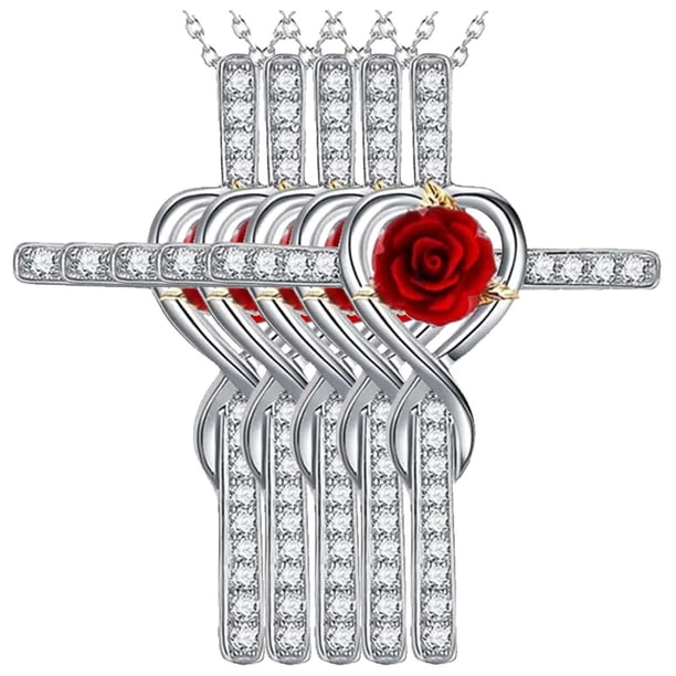 Dije de Cruz y Cadena RoseGrace04 5Pzas Plata Collar Cruz/Rosa Infinita Dije 2x3cm Metal. High Monaco MXOER-005