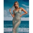 thumbnail image 2 of Vestido bohemio largo y brillante con corte transparente para mujer, glamuroso, glamuroso, con purpurina, para salir por la noche, cuello en V, de malla, para cita, 2 of 5