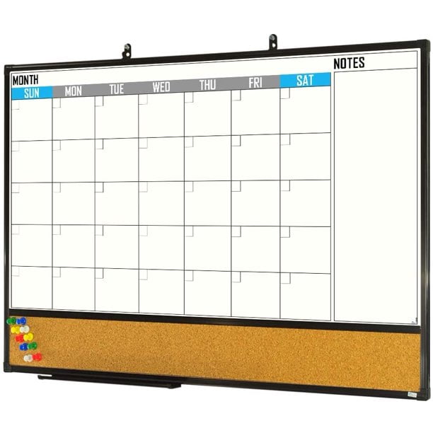 X Board Dry Erase Calendar Whiteboard 48 X 36 Combo White Board Calendar  Monthly, Magnetic White Board + Corkboard with Black Aluminum Frame, 10  Colorful Push Pins&Marker Tray Included Wall Mounted - Walmart.com