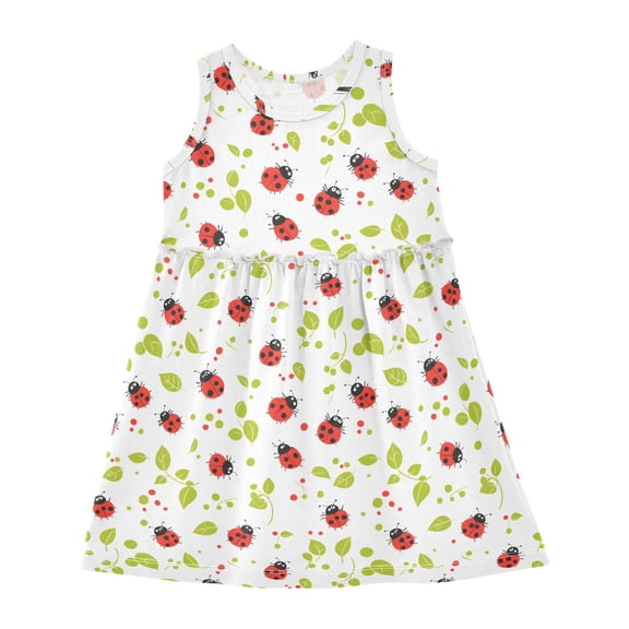 Dress Grass Ladybug Sleeveless Dress for Hem A-Line Casual Sundress