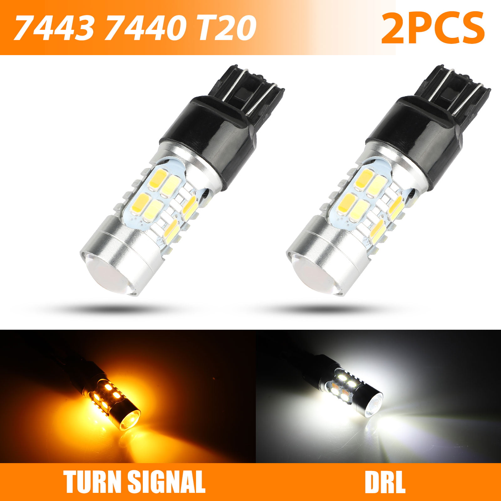 JDM ASTAR 2x 7443 7440 Amber Yellow 48 SMD Turn Signal LED Tail Brake Light Bulb