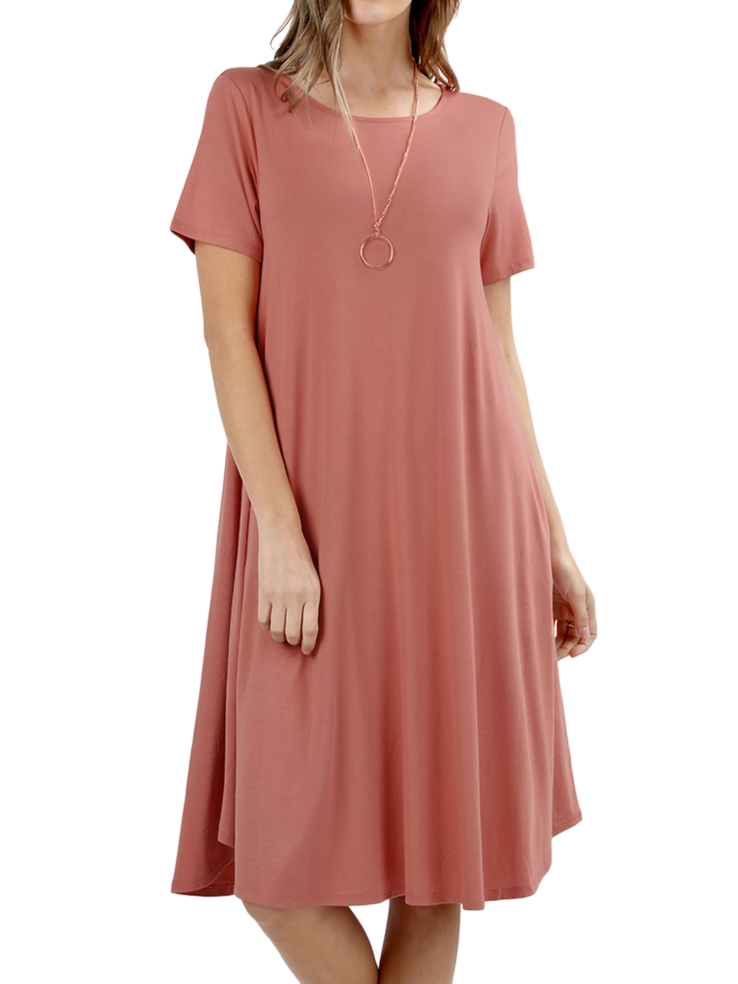 TheLovely Womens & Plus Round Neck Short Sleeve Knee Length ALine Swing Trapeze Dress