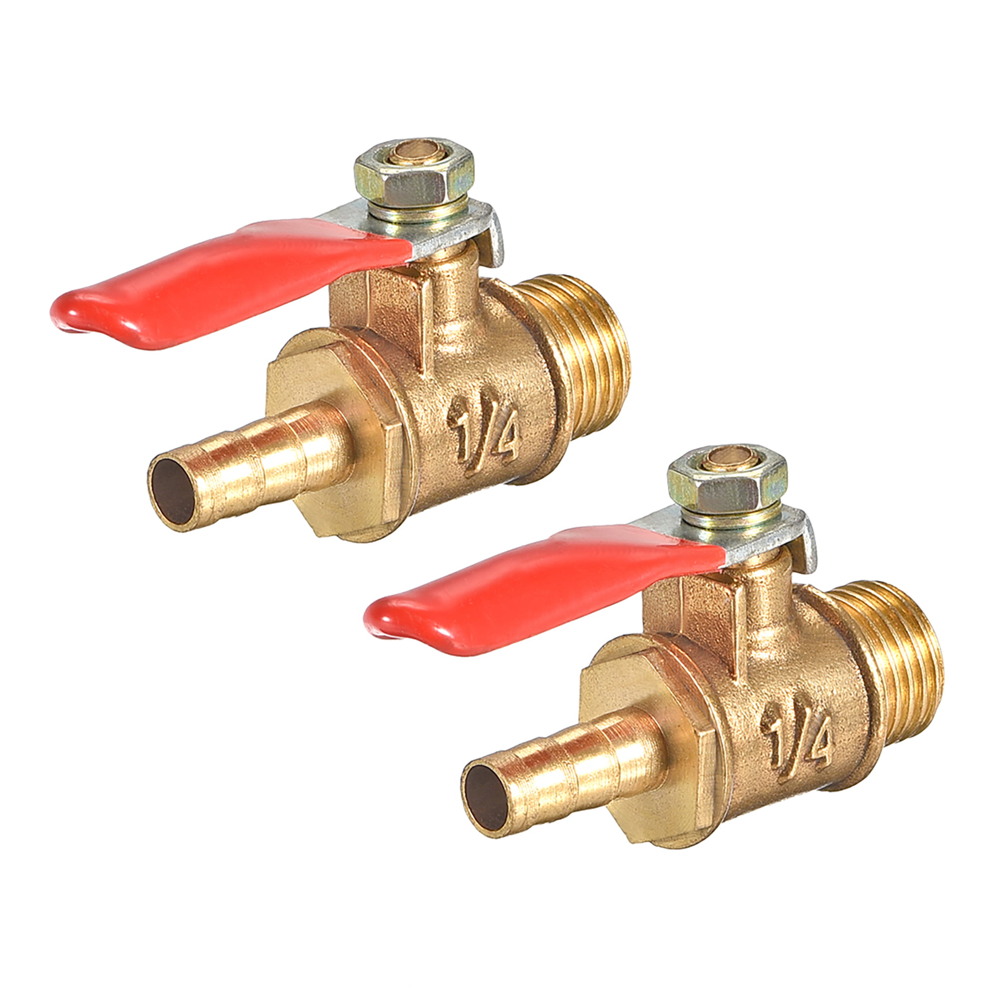 Pack of 2 Tinmovys Brass Ball Valve Shut Off Switch 1/4 Hose Barb to 1/4 Hose Barb Pipe Tubing Fitting Coupler 180 Degree Operation Handle 
