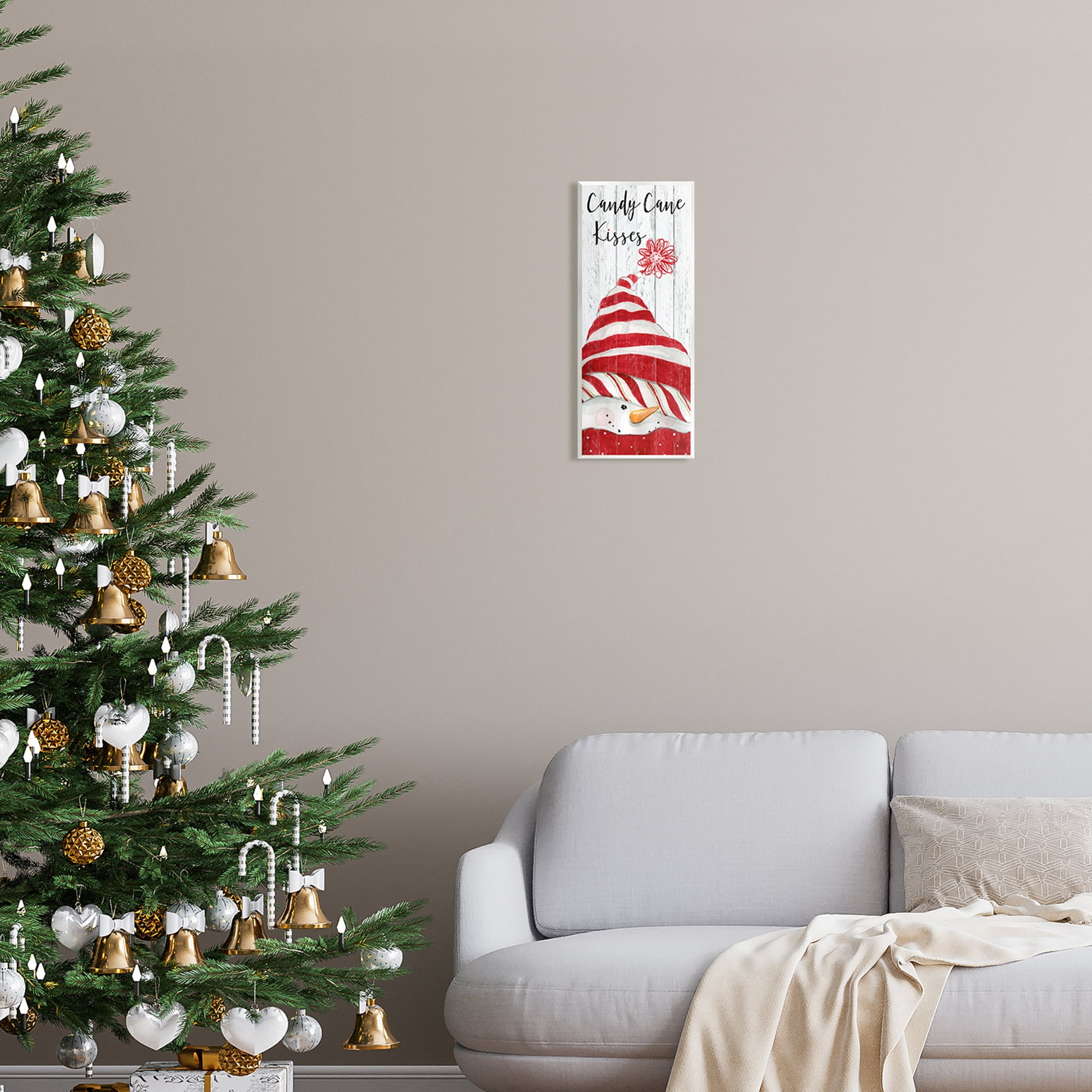Stupell Industries Candy Cane Kisses Phrase Holiday Painting Unframed Art Print Wall Art, 7 x 17