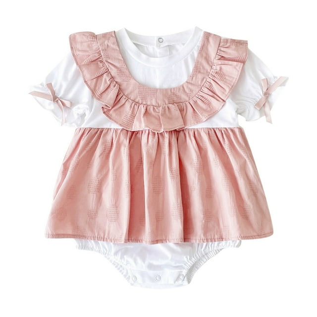 Gibobby Mamelucos para bebe niño Ropa de gateo para bebé niña, estilo babero con de verano, paquete de manga corta, vestido de pedo, ropa diaria(Rosa, 2-3 Años)