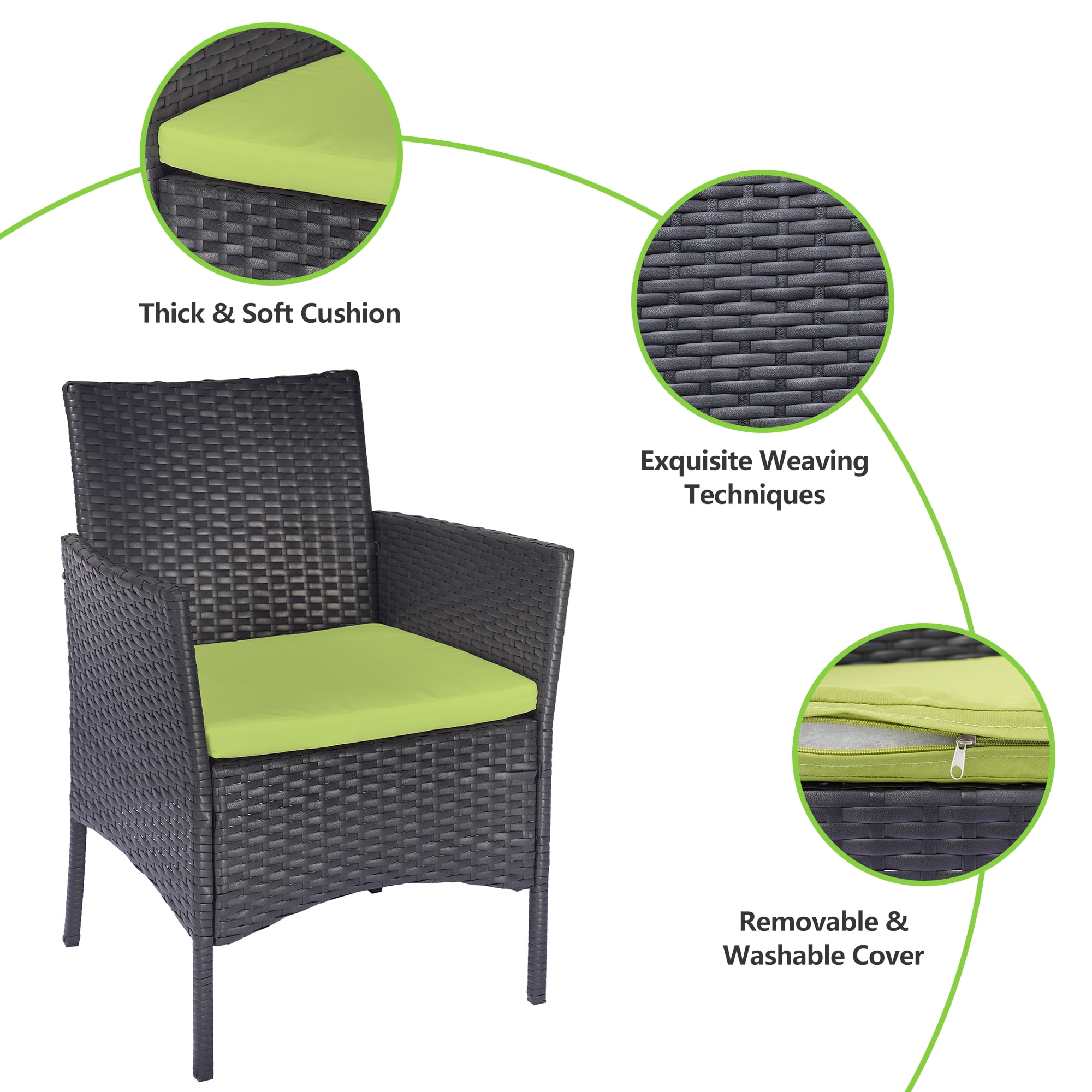 8 PCS Outdoor Patio Bistro Furniture Set, All-Weather Rattan Chair Set, Conversation Furniture Sets, Cushioned Seat & Glass Table, Bistro Table Set for Porch Garden Poolside Balcony, T203