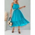 thumbnail image 3 of Biekopu Women Summer Casual Long Dress Solid Color Halter Neck Sleeveless Dress Fashion Waist Cutout Holiday Dress, 3 of 5