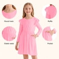 thumbnail image 3 of Actgleam Girls Ruffle Long Sleeve Dress Knit Cute with 2 Pockets Dresses,Pink,9-10Years, 3 of 6