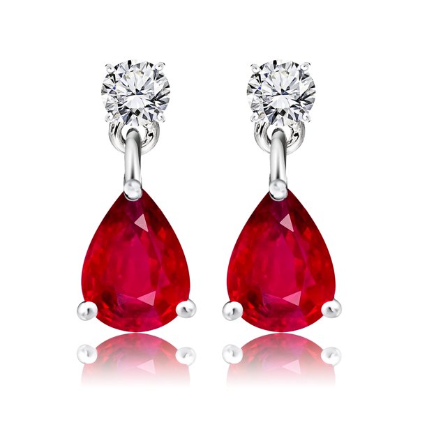 JeenMata Pendientes Clásicos de Oro Blanco de 18 K sobre Plata con Colgante de Rubí, Piedra Natal de Julio, de 2,5 Quilates, Talla Redonda y Pera, para Mujer