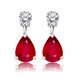 thumbnail image 1 of JeenMata Pendientes Clásicos de Oro Blanco de 18 K sobre Plata con Colgante de Rubí, Piedra Natal de Julio, de 2,5 Quilates, Talla Redonda y Pera, para Mujer, 1 of 6