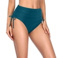 thumbnail image 2 of Women's High Waisted Bikini Bottoms Tie Side Tummy Control Swimsuit Full Coverage Swimwear Ruched Shorts Briefs Dark Green S, 2 of 4