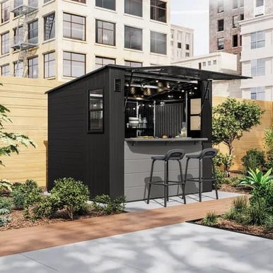 Suncast 8 ft. x 7 ft. Cabana Storage and Entertainment Shed – 362 cu. ft. Outdoor Shed with Canopy