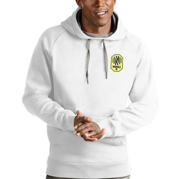 Men's Antigua White Nashville SC Logo Victory Pullover Hoodie
