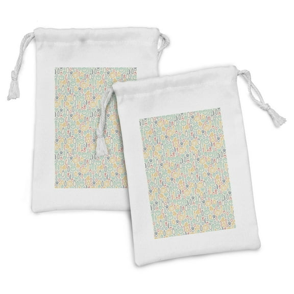 Kitchen Fabric Pouch Set of 2, Healthy Lifestyle Vegetables Pumpkin Broccoli Carrot Eggplant Ginger Onions, Small Drawstring Bag for Toiletries Masks and Favors, 9" x 6", Multicolor, by Ambesonne