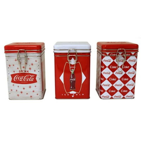 - Tin Box Company Coca-Cola Square Lock-Top 3 Piece Kitchen Canister Set