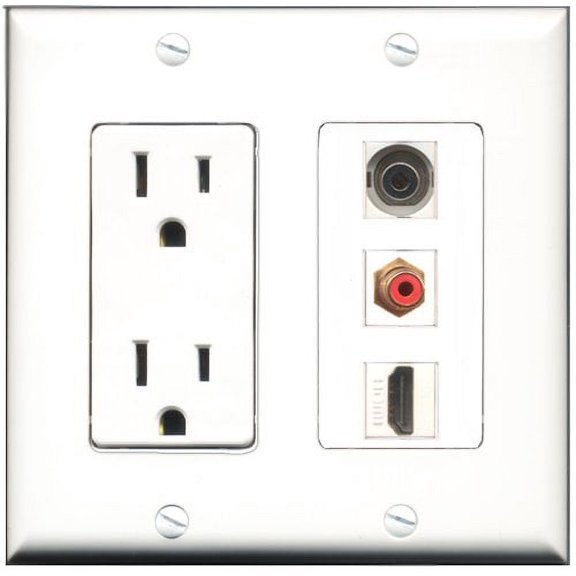 RiteAV - 15 Amp Power Outlet 1 Port HDMI 1 Port RCA Red 1 Port 3.5mm Decorative Wall Plate