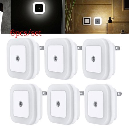 

6 Pcs LED Light Sensor Plug-in Wall Night Light For Bedroom Corridor Cool White