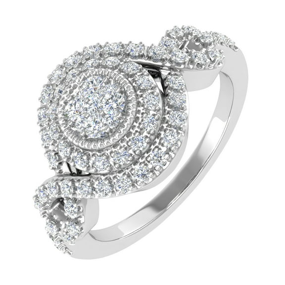 3/8 Carat Prong Set Diamond Twisted Halo Engagement Ring in 14K White Gold (Ring Size 4.5) (I1-I2 Clarity)