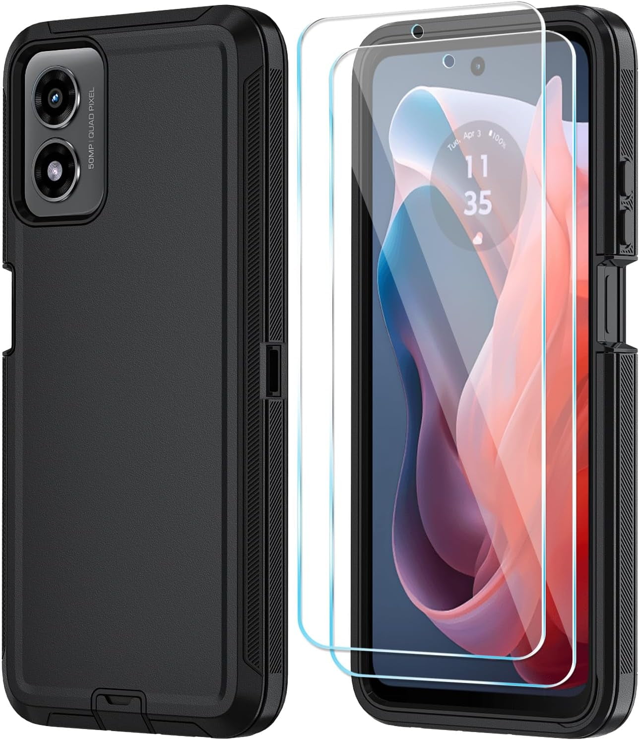 HCTian Phone Case for Motorola Moto G Play 2024 4G Case with HD Screen Protector, Heavy Duty Shockproof & Dropproof 3-Layer Cover Phone Case for Moto G Play 2024