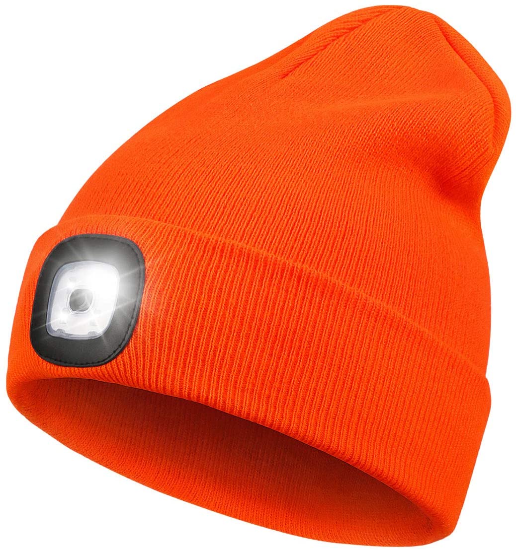 BAMAIA LED Beanie Hat with Light,Unisex LED USB Rechargeable Headlamp  Knitted Cap Flashlight Head Lights Hat Women Men Gift for Hiking, Biking,  Camping,Walking,Running