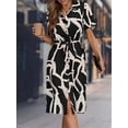 thumbnail image 5 of Elegant Midi Dresses for Women - Casual A-Line Fit and Flare Dress with Belt Black XXL, 5 of 9