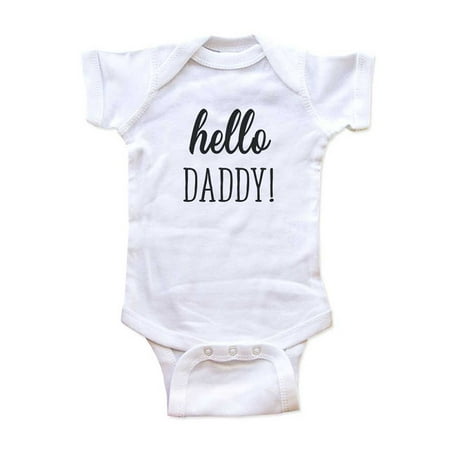hello Daddy - Surprise husband baby birth pregnancy announcement - wallsparks cute & funny Brand  - White Newborn Size (0-3 Mos) (Best Pregnancy Surprise For Husband)