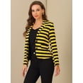 thumbnail image 3 of Blazer a rayas con cierre de botón y bolsillo con solapa con muesca para mujer Amarillo Negro M, 3 of 5