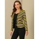 thumbnail image 3 of Blazer Allegra K a rayas con cierre de botón y bolsillo con solapa para mujer Amarillo Negro XS, 3 of 5