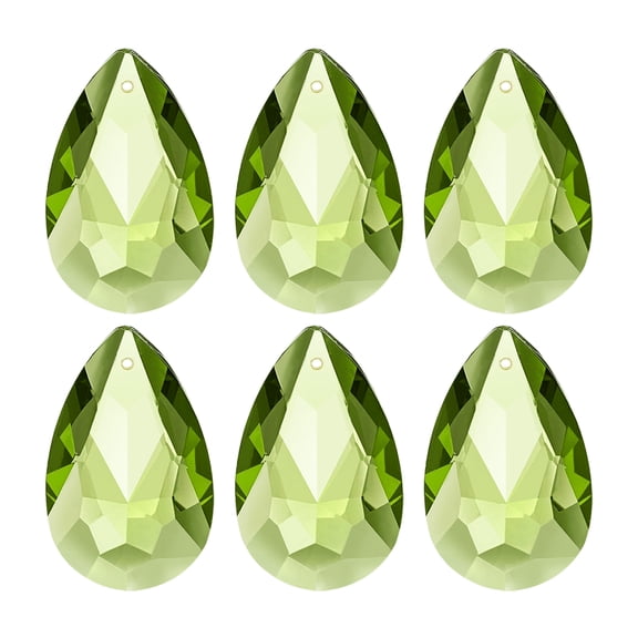 Uxcell K9 Crystal Teardrop Pendants Oval Beads, 6 Pack 38mm Chandelier Prisms Parts Hanging Beads DIY Lamp for Arts Crafts Decoration, Olive Green