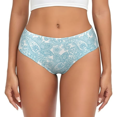 White Light Blue Paisley Womens Briefs Underwear  No Show Seamless Underwear for Women  Soft Stretch Women s Panties  Classic Hipster Panties Bikini Underwear Briefs for Ladies