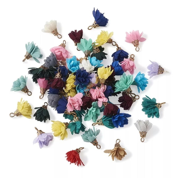 U8MO 100pcs Cloth Flower Pendants Decoration Dangle Charms Mini Hang Ornament 17~18mm