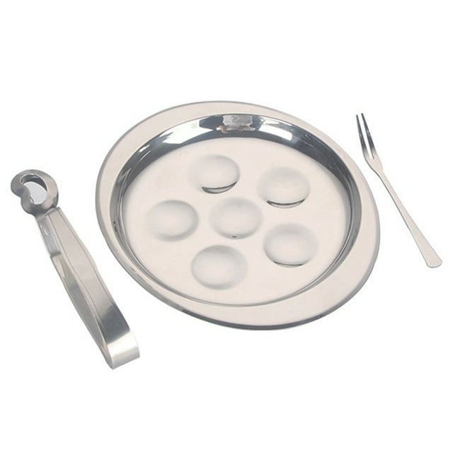 Outil de Grill en Acier Inoxydable 3 Pcs Plat à Escargots Assiette à Escargots avec Pince Alimentaire Fourchette