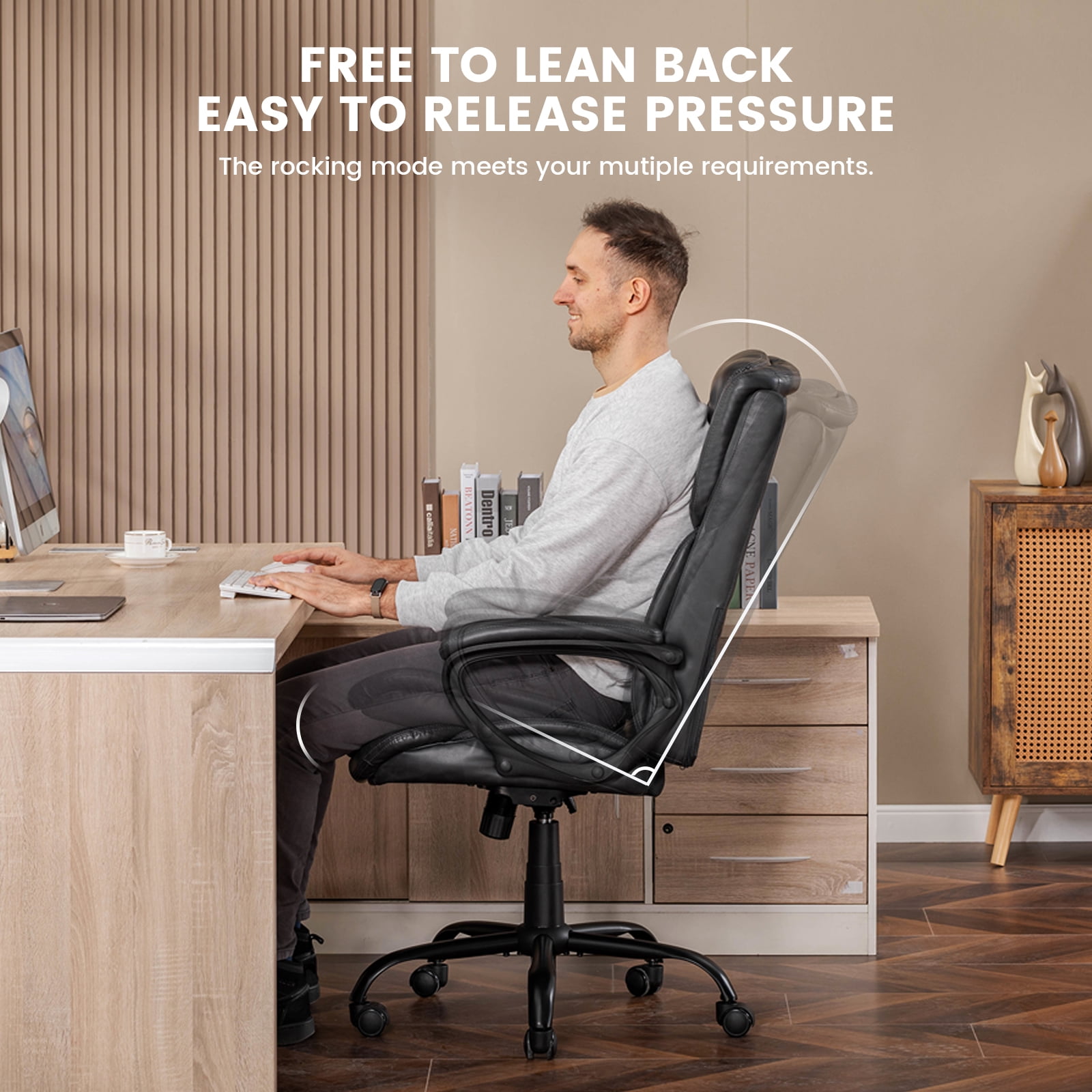 Mainstays Executive Ergonomic High Back Leather Home Office Desk Chair, Gray