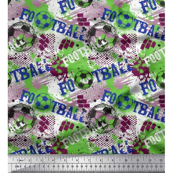 Soimoi Pink Cotton Duck Fabric Brush Stroke & Football Sports Print Sewing Fabric Yard 42 Inch Wide