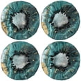 thumbnail image 2 of Shower Caps,Teal Gold Marble Pattern Waterproof Shower Cap for Women 4 Pieces,Double Reusable Hair Cover for Shower PEVA Elastic Stretch Hem, 2 of 7